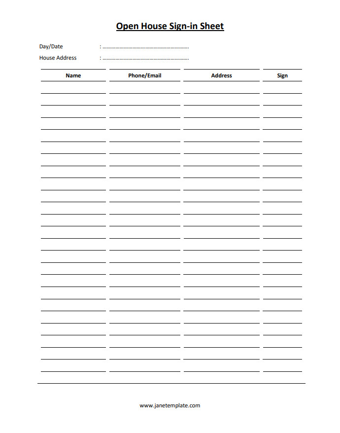 Certainly, here are three alternative text samples for an image of an open house sign-in sheet template:1. "Open house sign-in sheet template with spaces for attendee names and contact information" 2. "Customizable open house sign-in sheet template for real estate agents or property managers" 3. "Professional sign-in sheet template featuring space for visitors to leave their details during an open house event"