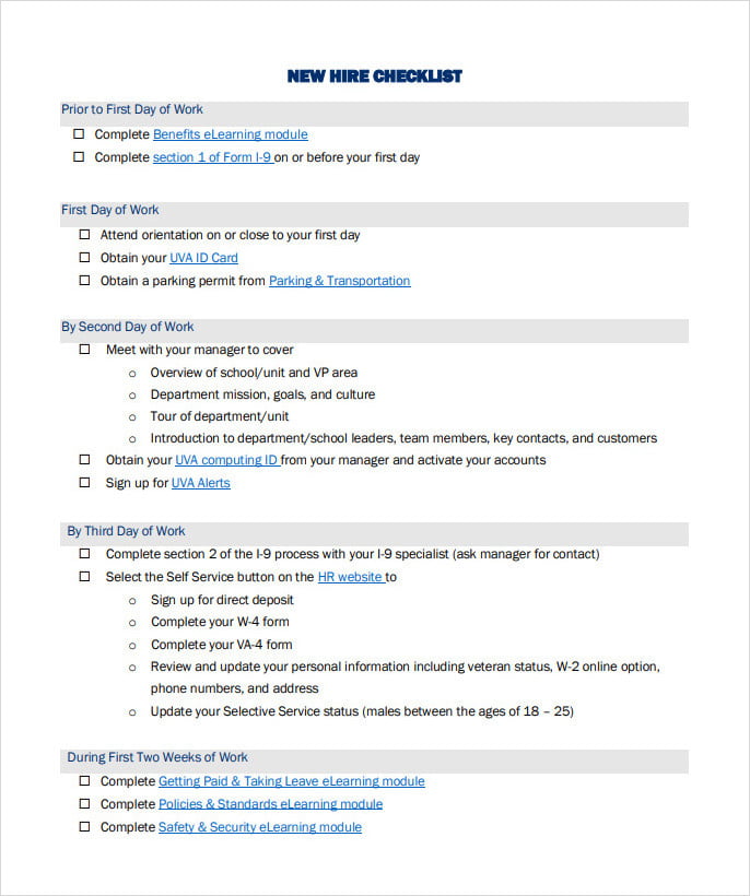 Organized Orientation Checklist Template for New Hire