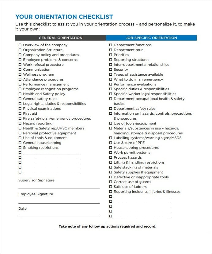 Orientation Checklist Template