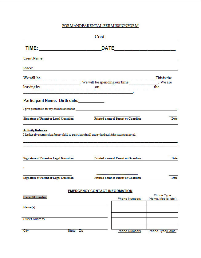 Parental Permission Slip Form