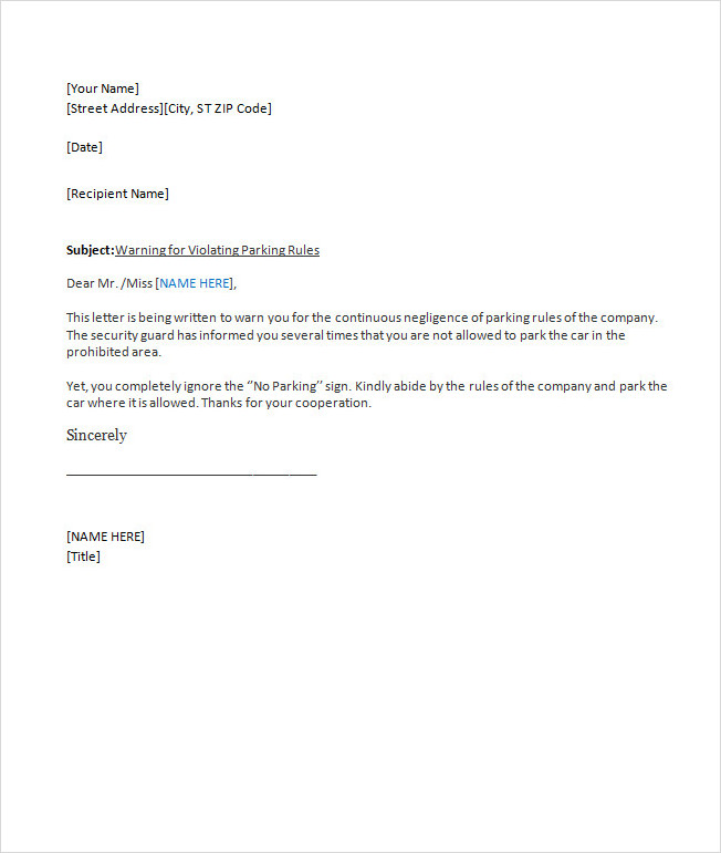 Parking Warning Notice Template