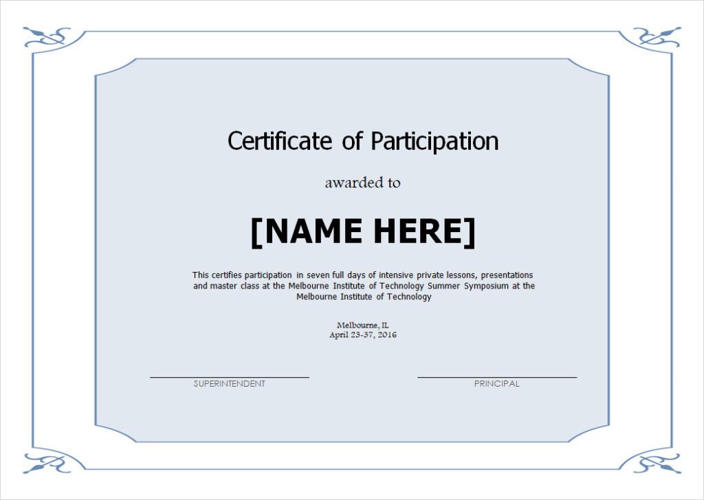 Printable Certificate of Participation Template