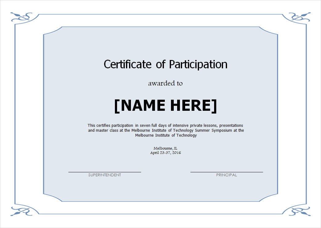 Participation Certificate Template