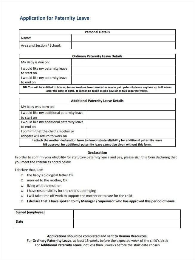 Paternity Leave Application Form