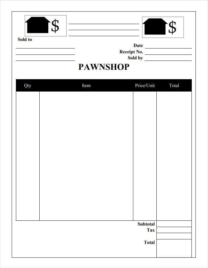 Pawn Shop Receipt Template