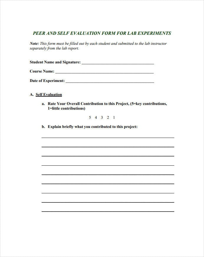 Peer And Self Evaluation Form