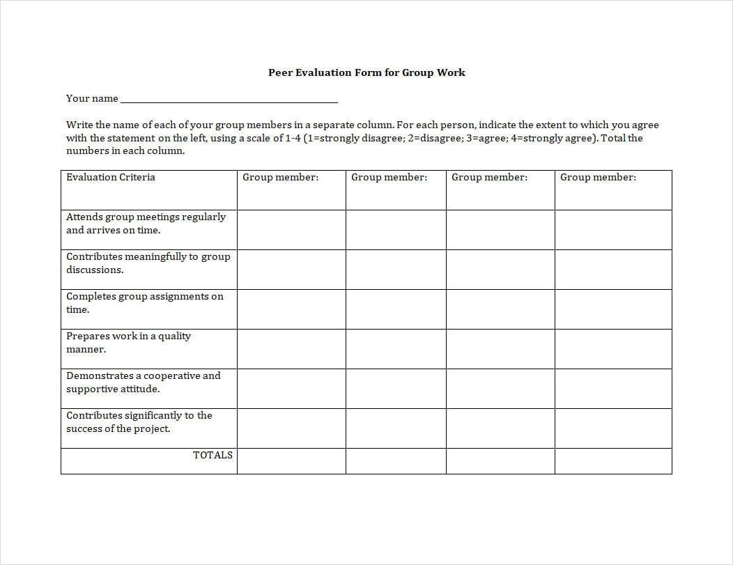 Peer Evaluation Template Word