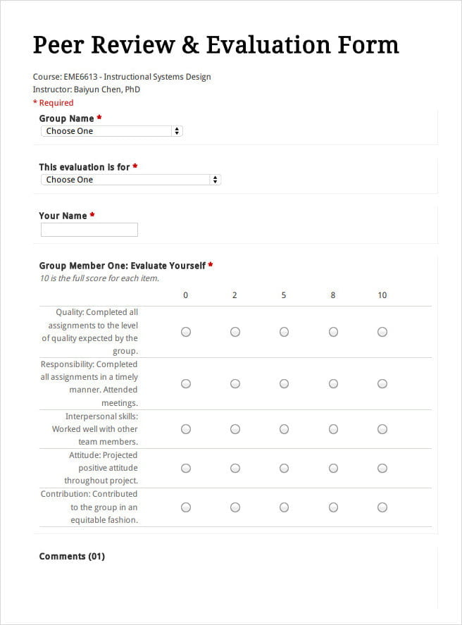 Peer Review And Evaluation Form