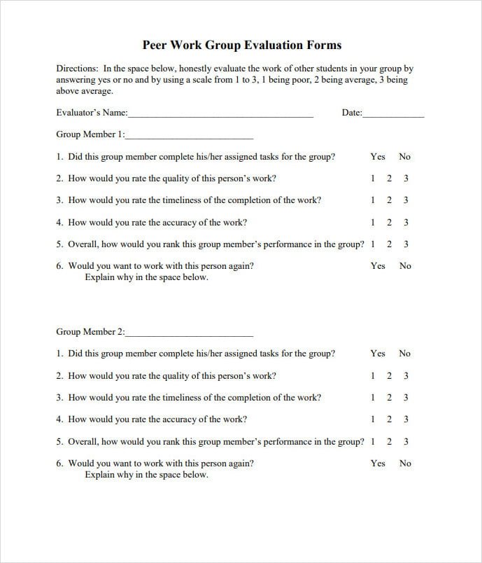 Peer Work Group Evaluation Form