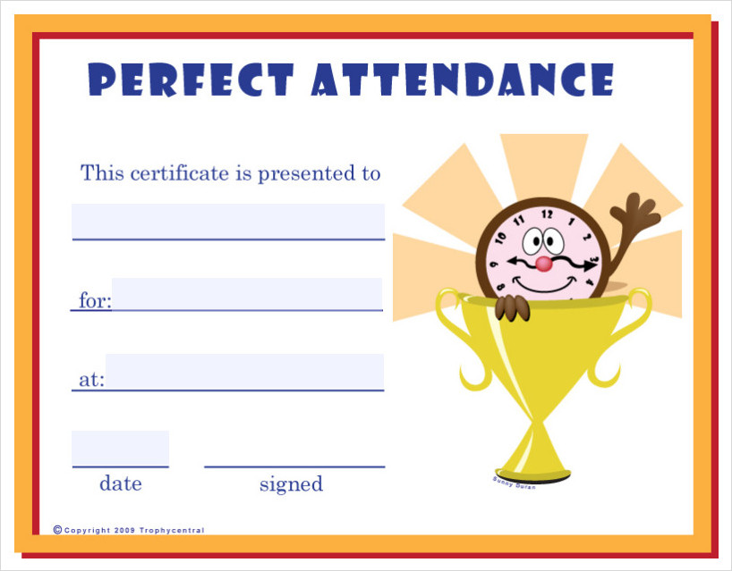 Perfect Attendance Award Template