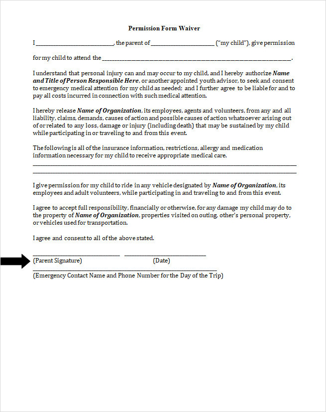 Permission Form Waiver