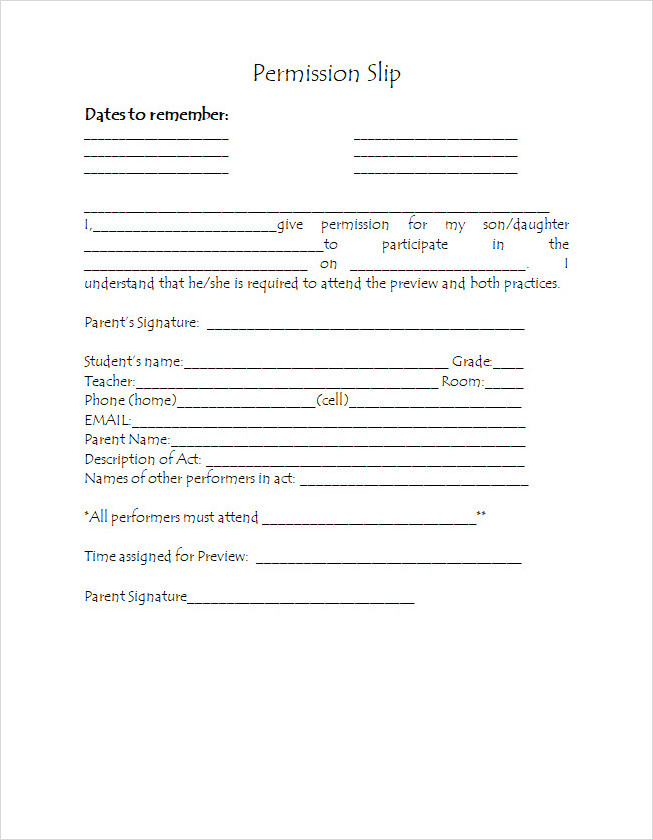 Permission Slip Template