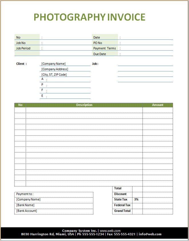 Photography Invoice Template