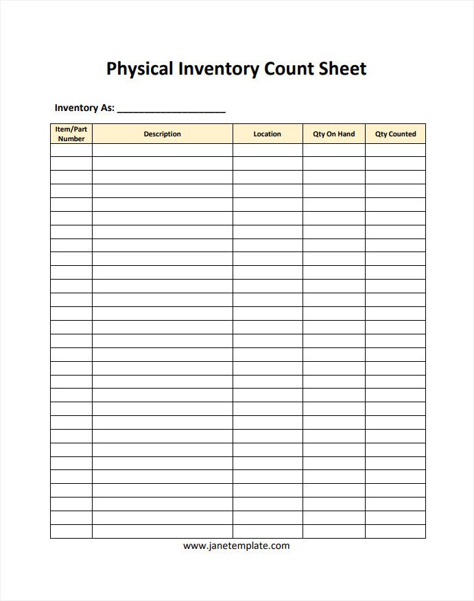 Free Printable Physical Inventory Count Sheet Template