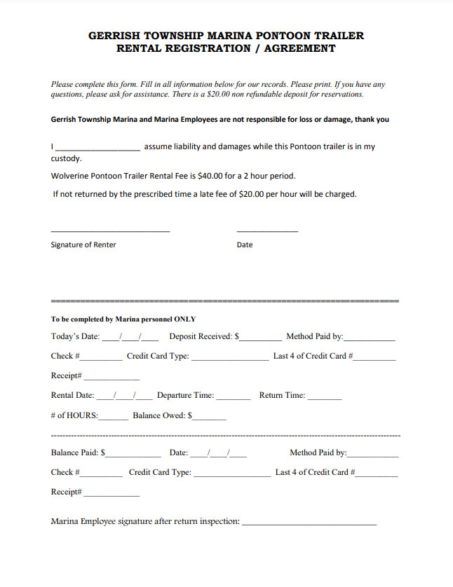 Pontoon Trailer Rental Agreement Template