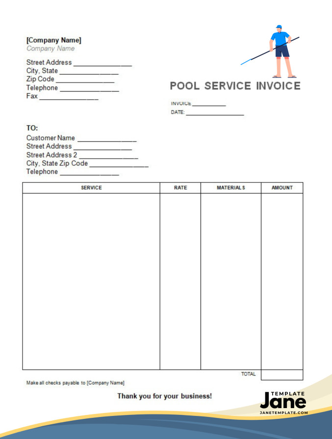 Free Printable Pool Service Invoice Template Sample in Word and PDF Format!