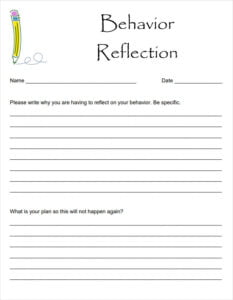 Behavior Reflection Sheet Template