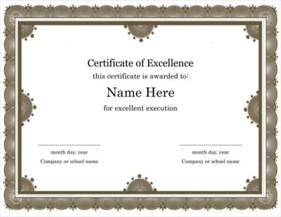 Printable Certificate of Excellence Template