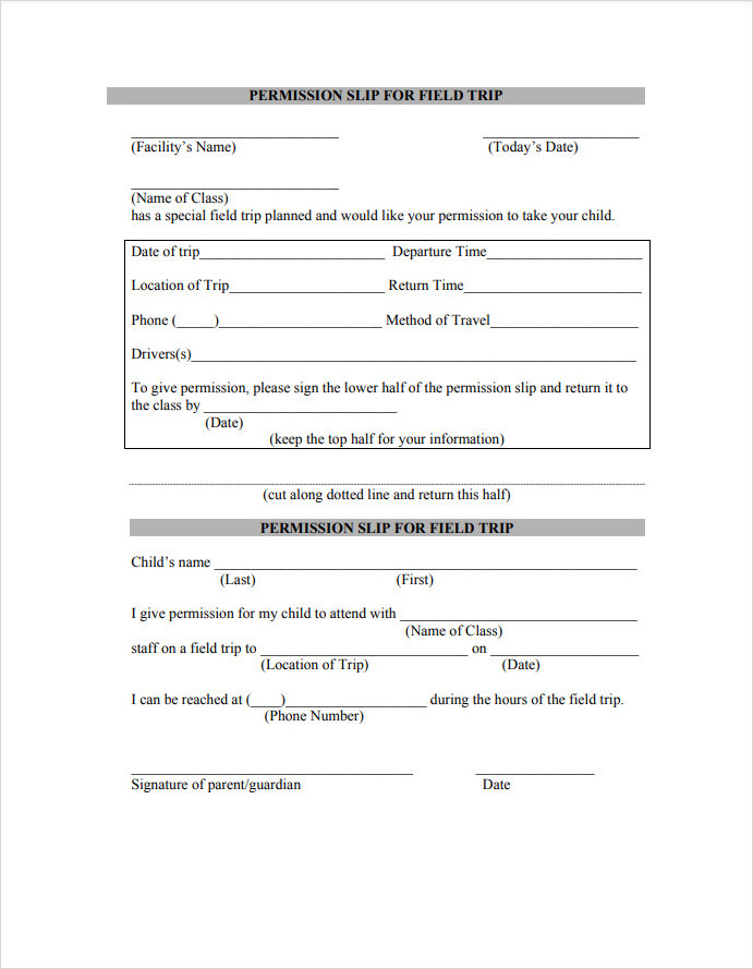 Printable Field Trip Permission Slip Template