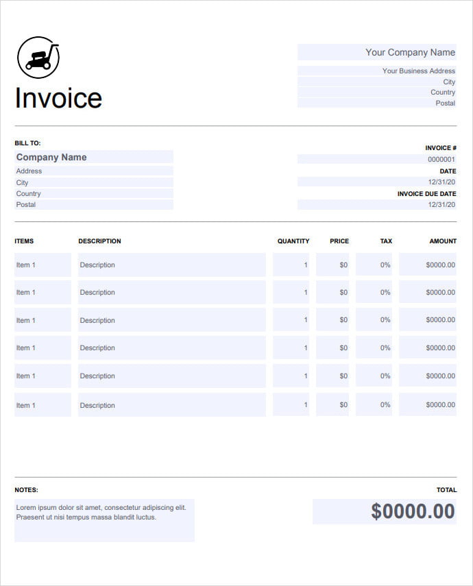 Printable Lawn Care Invoice Template