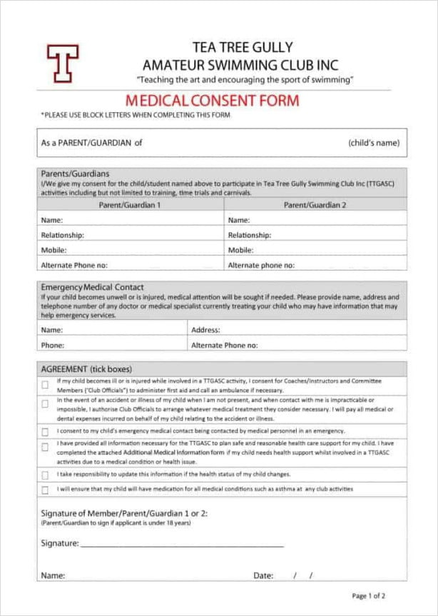 Printable Medical Consent Form For Adults