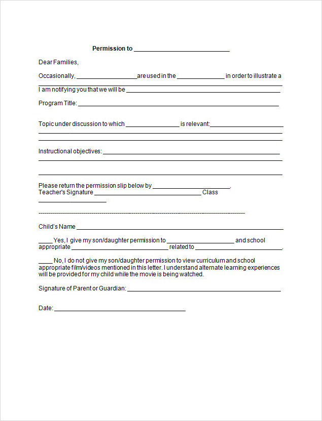 Printable Permission Slip Template