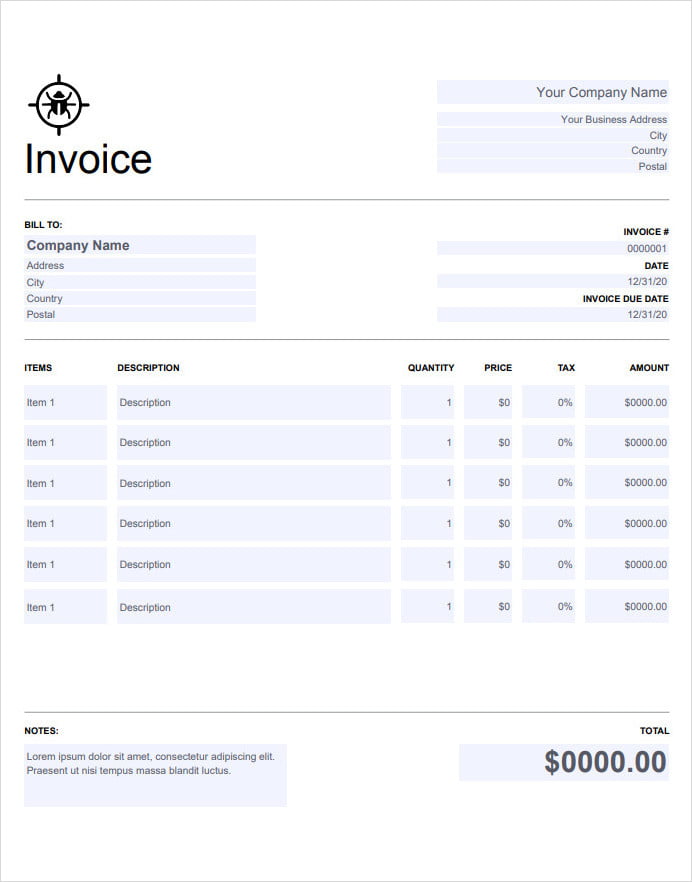 Printable Pest Control Invoice Template