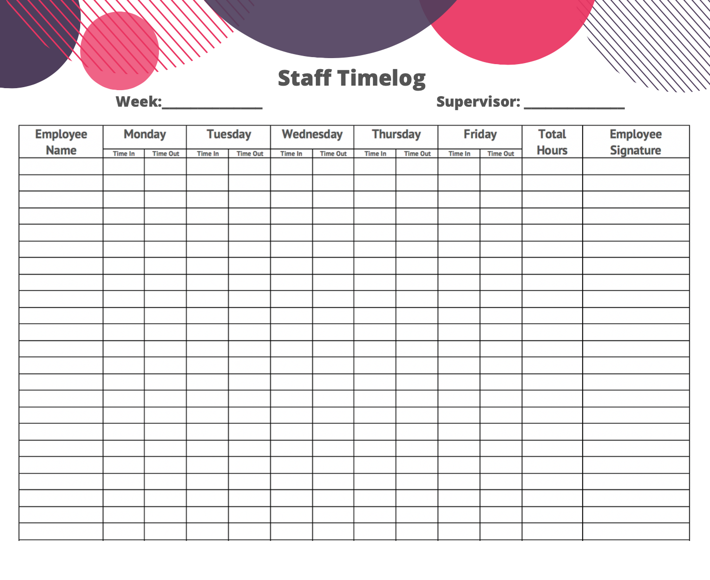 Printable Staff Count Sheet Template Sample