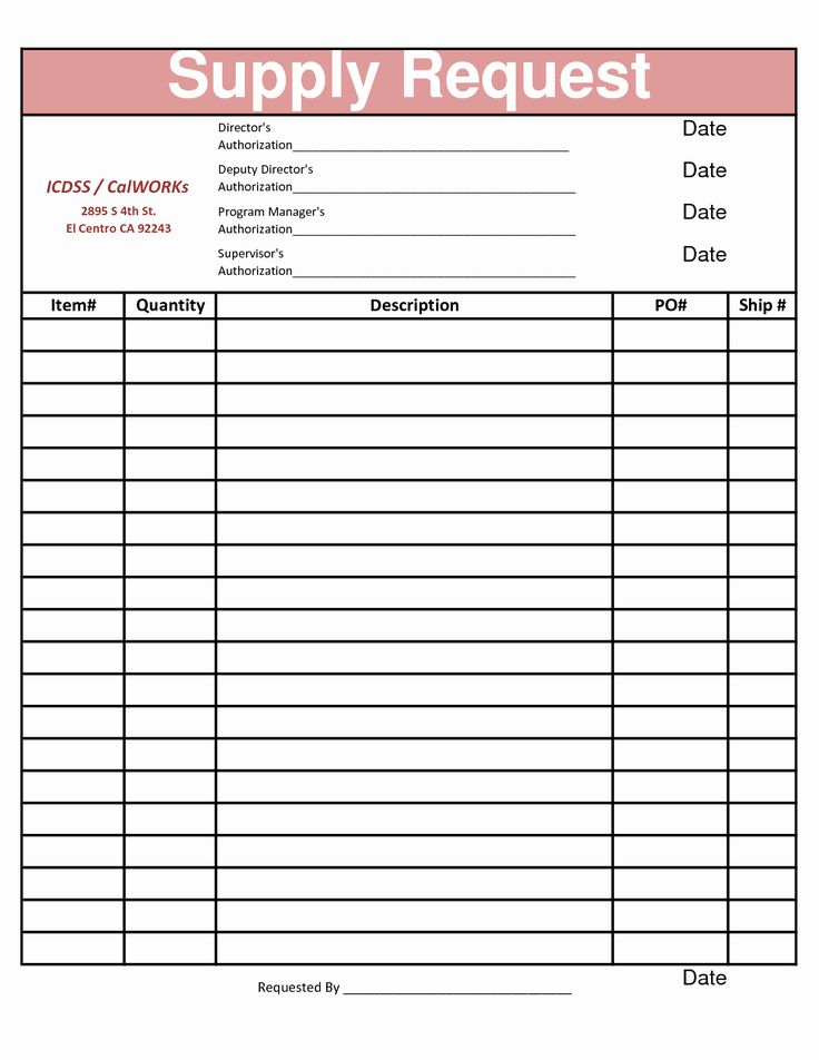 Printable Supply Order Sheet Template Example