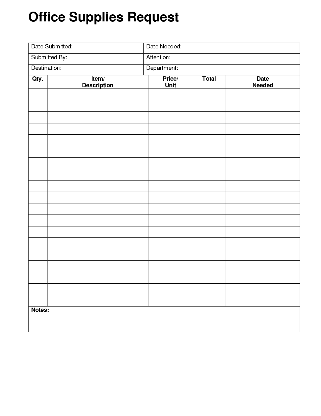 Printable Supply Order Sheet Template Sample