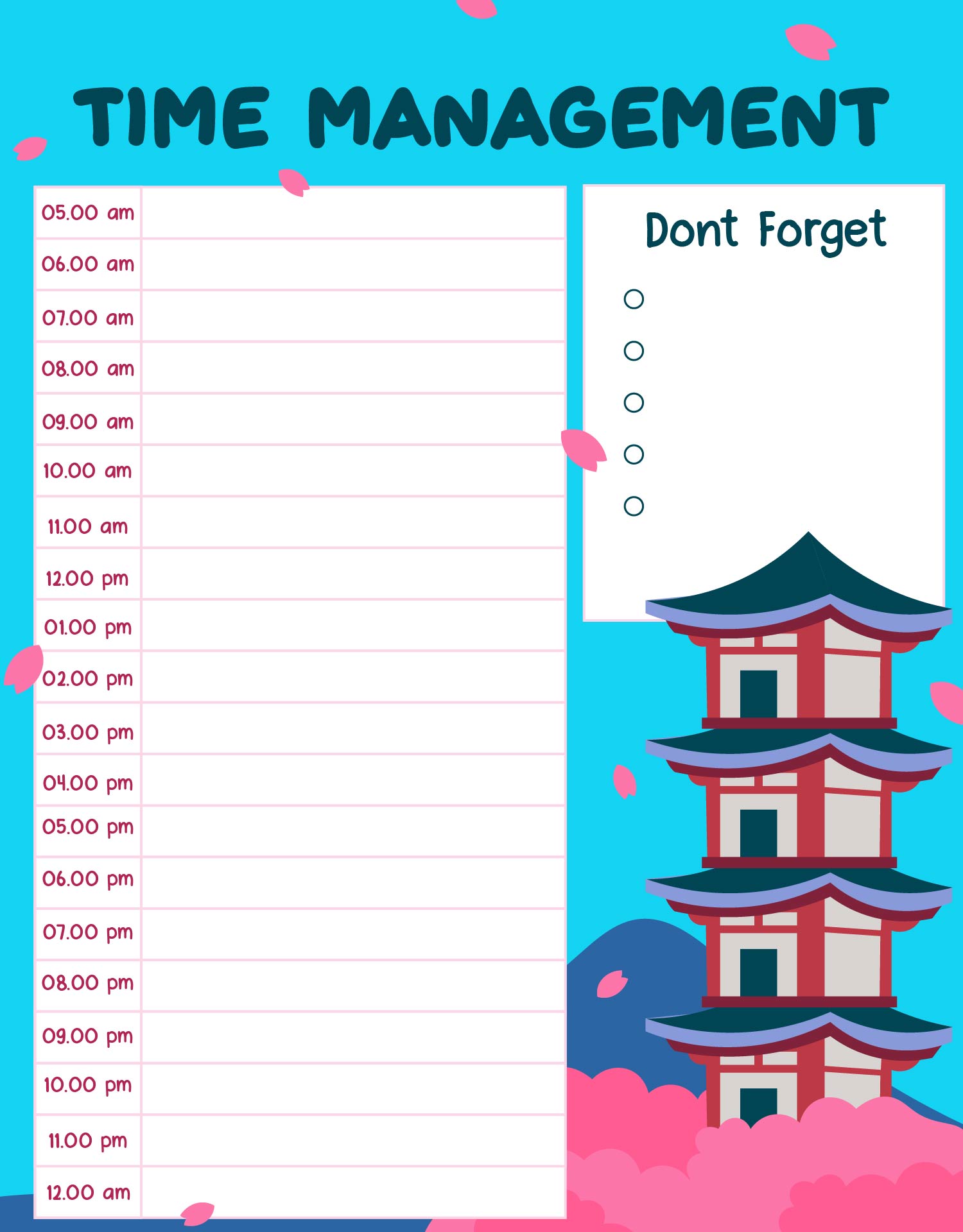 Printable Time Management Worksheet Template Sample