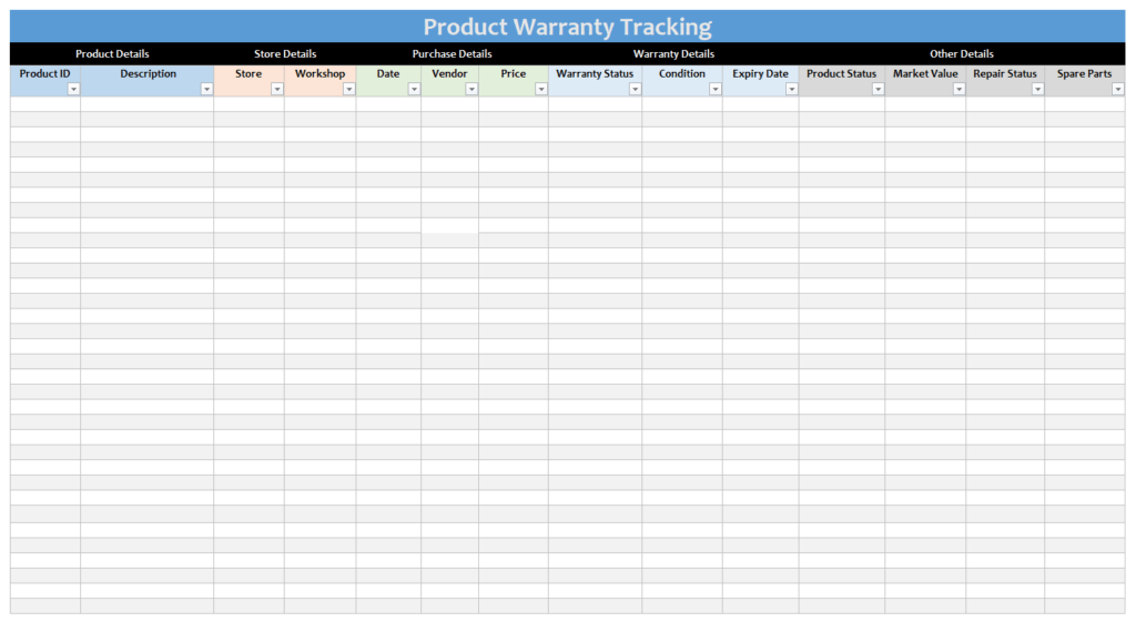 Printable Warranty Tracker Template Example