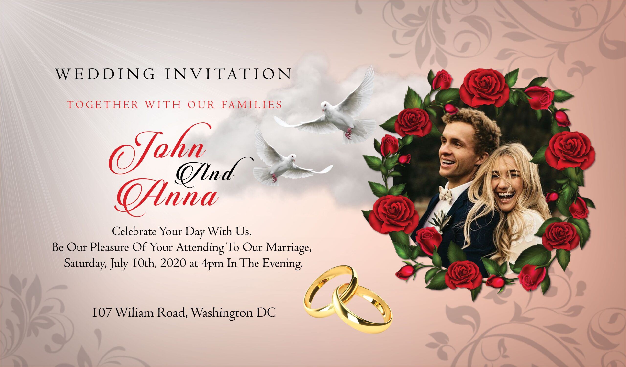 Printable Wedding Invitation Flyer Template Example