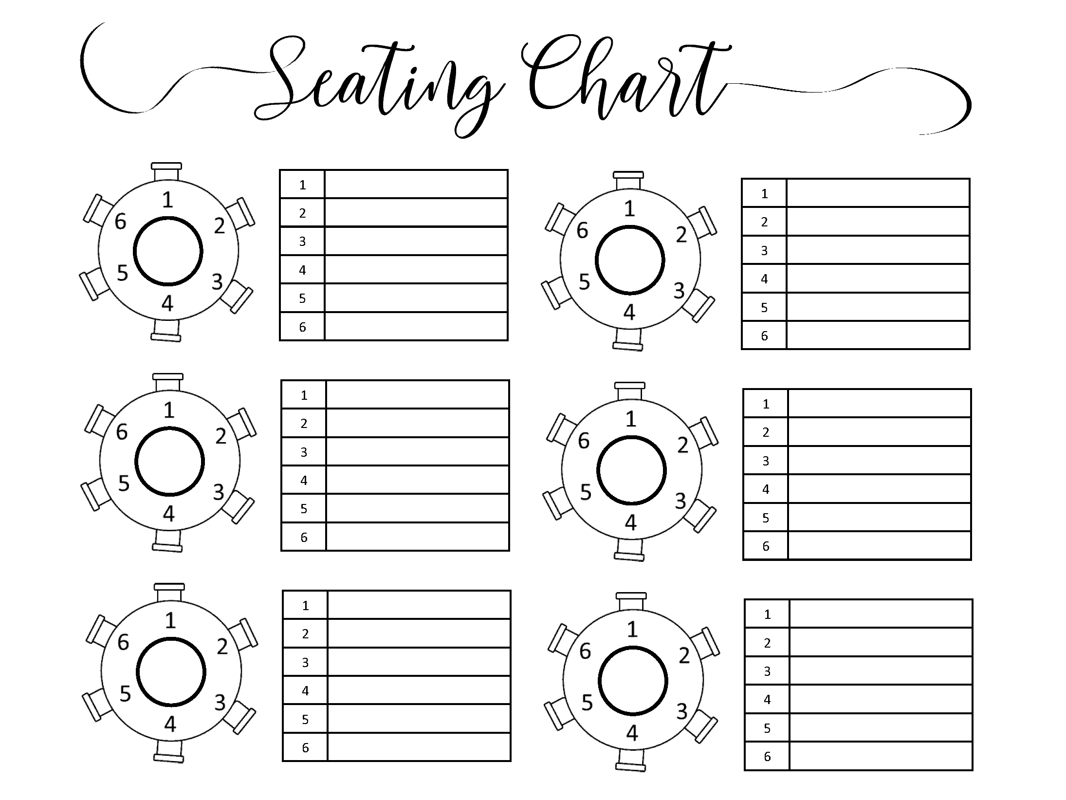 Printable Wedding Seating List Template Sample