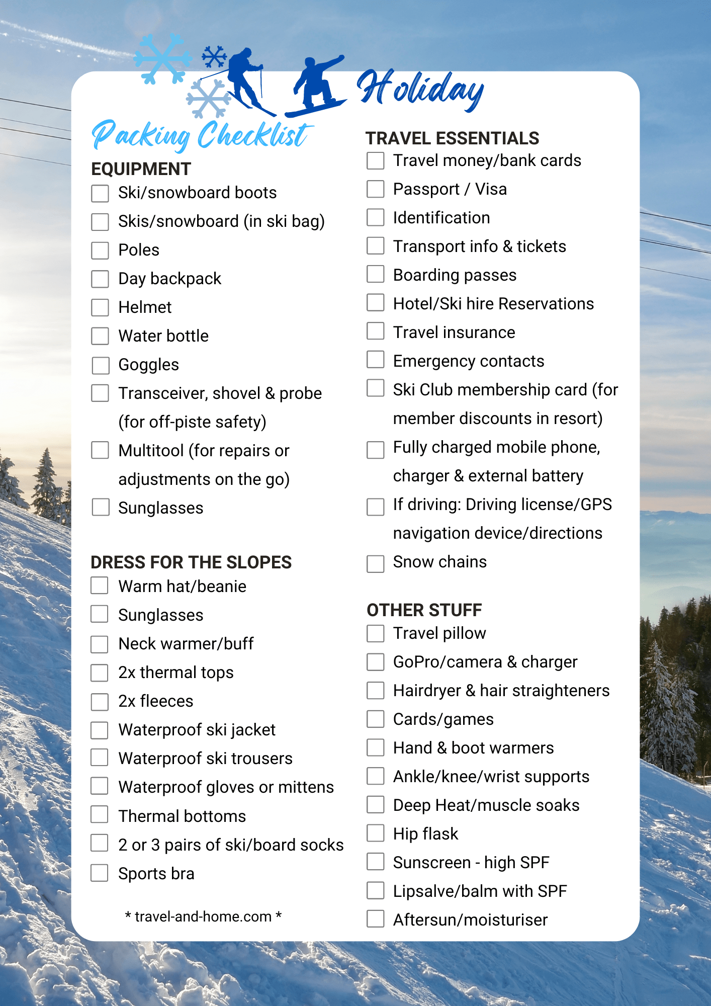 Printable Winter Travel Checklist Template