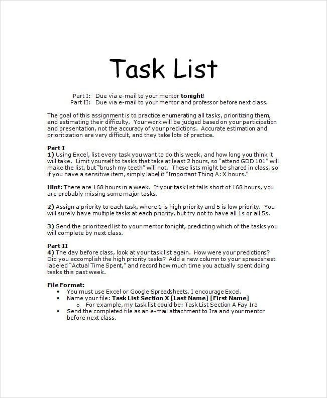 Priority Task List Template Word