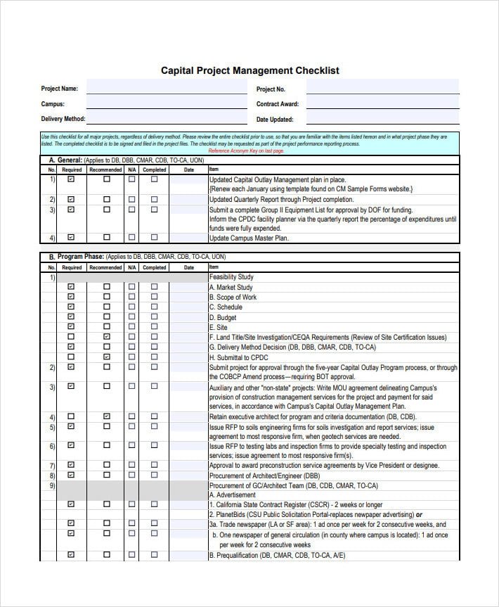 Project Management Checklist Template