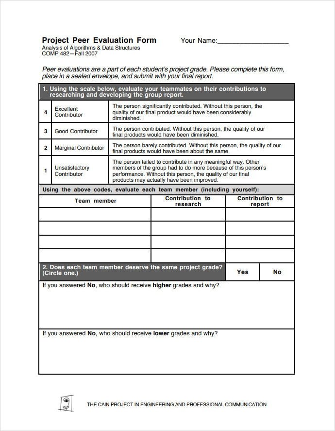 Project Peer Evaluation Form