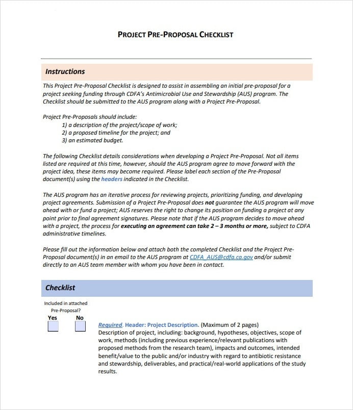 Printable Proposal Checklist Template