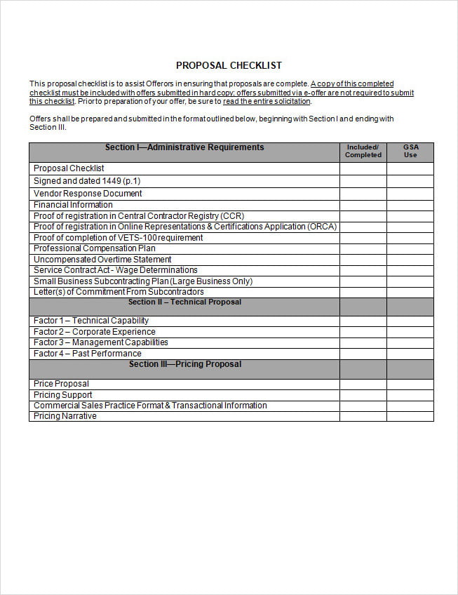 Proposal Checklist Template