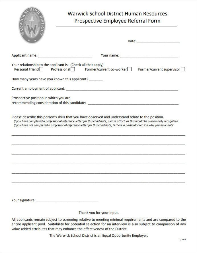 Printable Employee Referral Form 1448