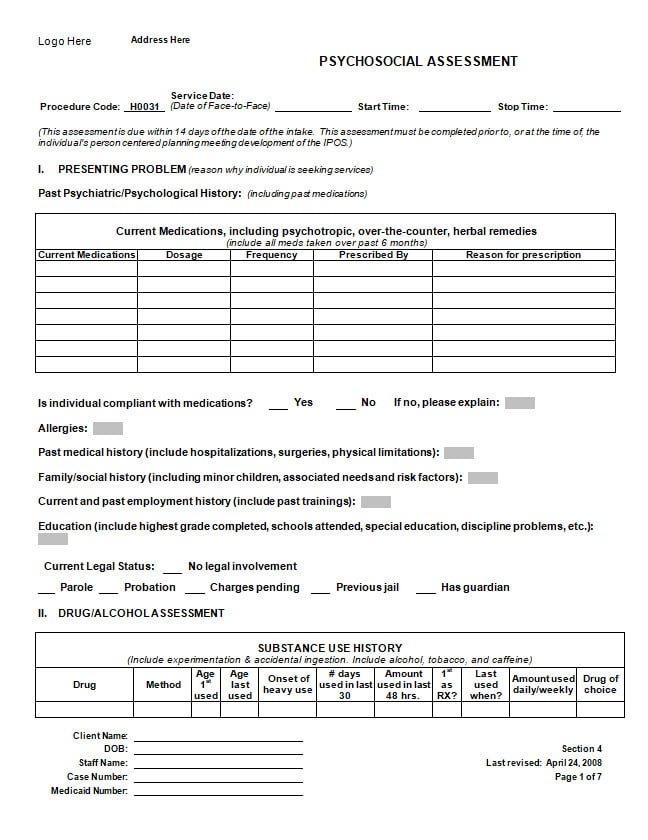 Psychosocial Assessment Paper Example