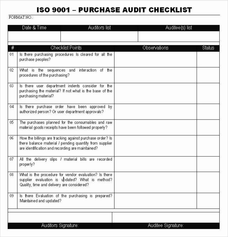 Purchase Audit Checklist Template