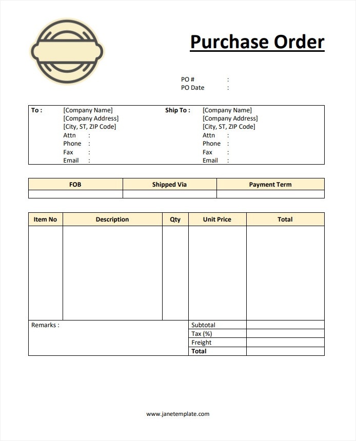 Customizable purchase order template with a clean layout and organized sections for easy order management