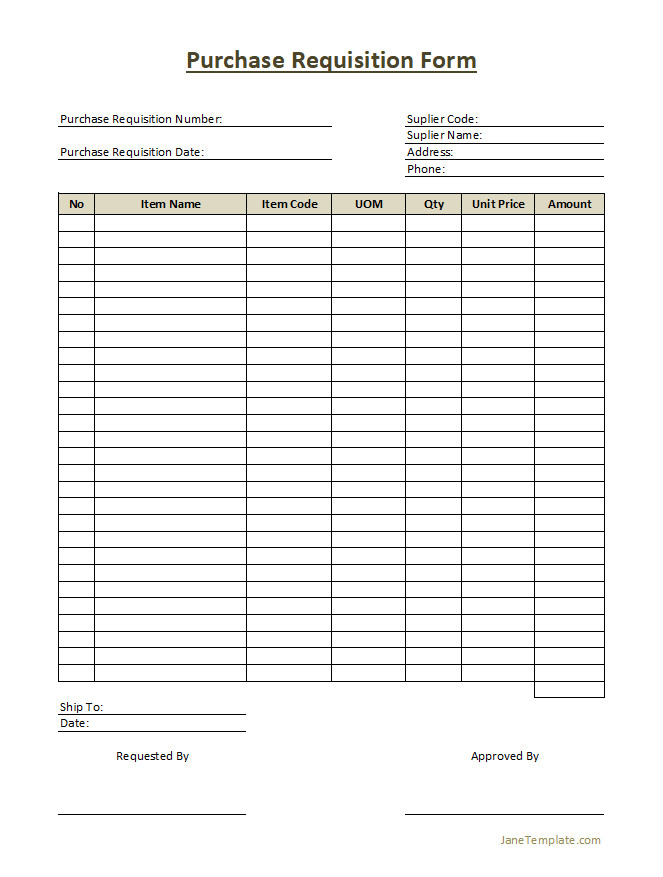 Professional purchase requisition form for internal business use.