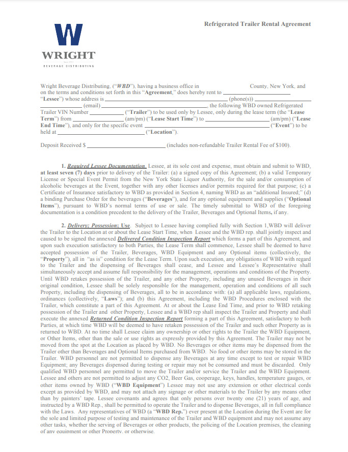 Refrigerated Trailer Rental Agreement Template