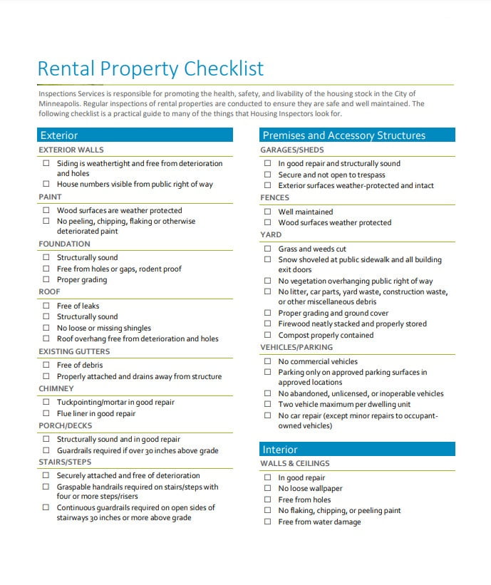 Rental Property Inspection Checklist Template