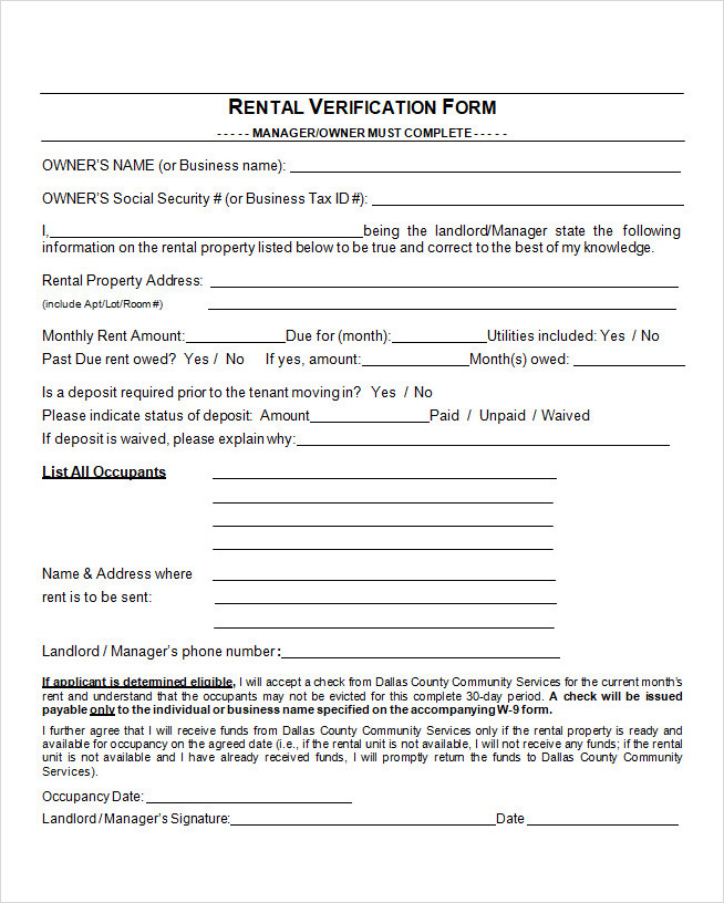 Rental Verification Form Word