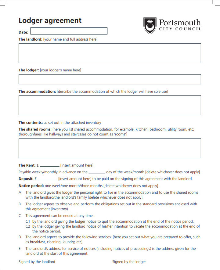 Renting Room Lodger Agreement Template