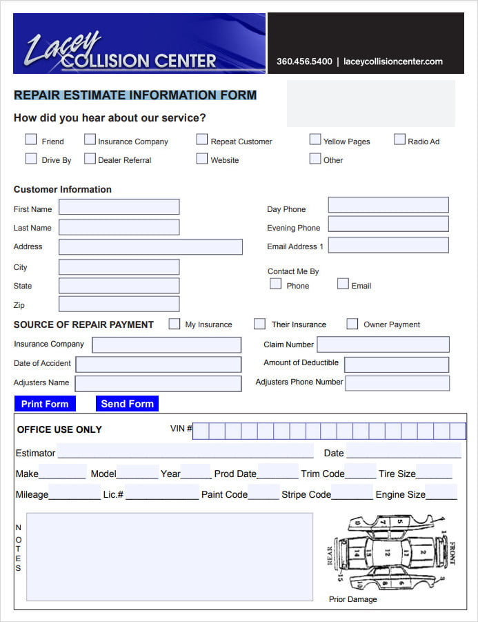 Repair Estimate Information Form